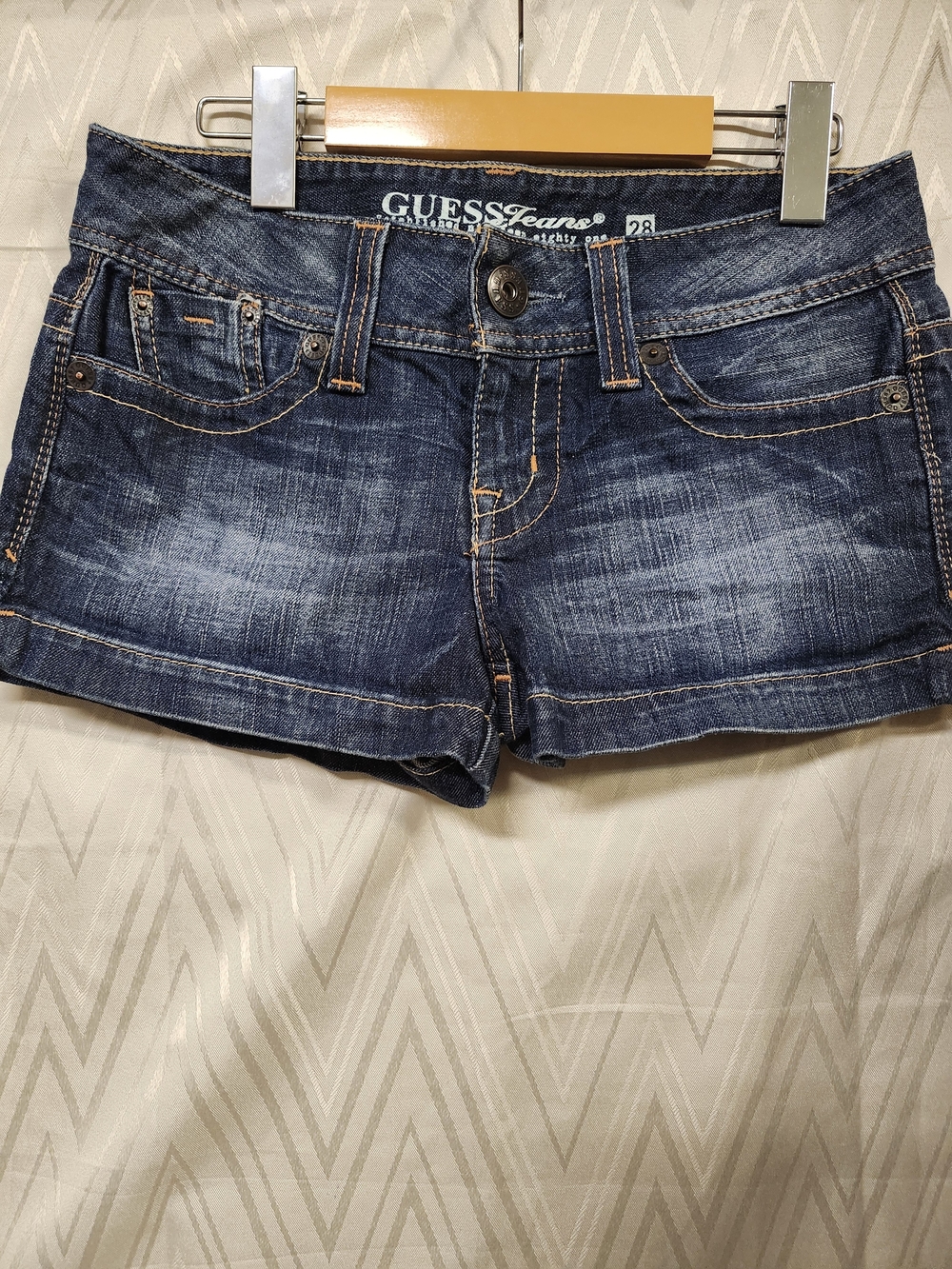 GUESS Dark Blue Distressed Denim Short Shorts